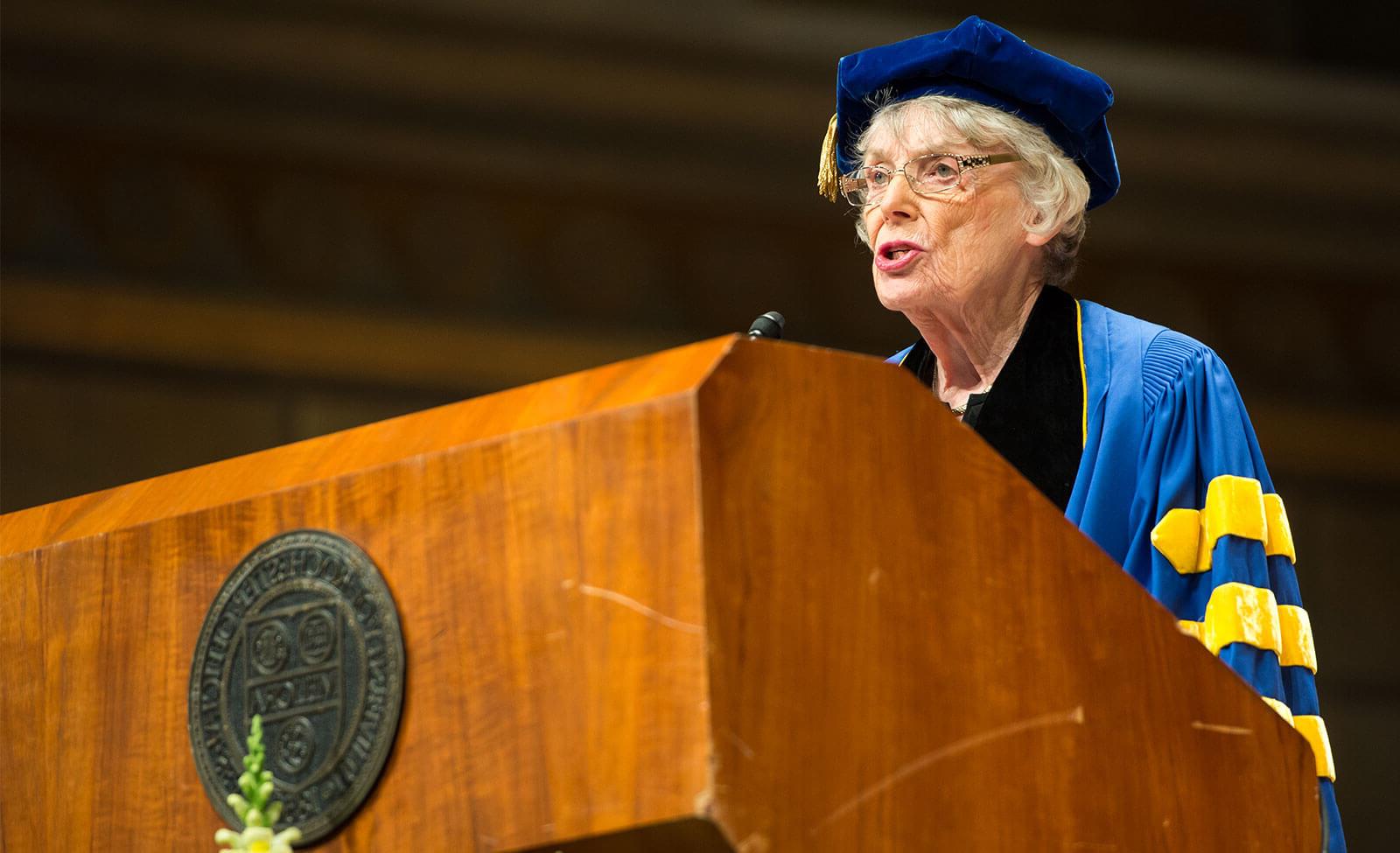 Dr. Ruth A. Lawrence ’49M (MD), ’58M (Res) - Keynote Speaker at URSMD Commencement, 2015.